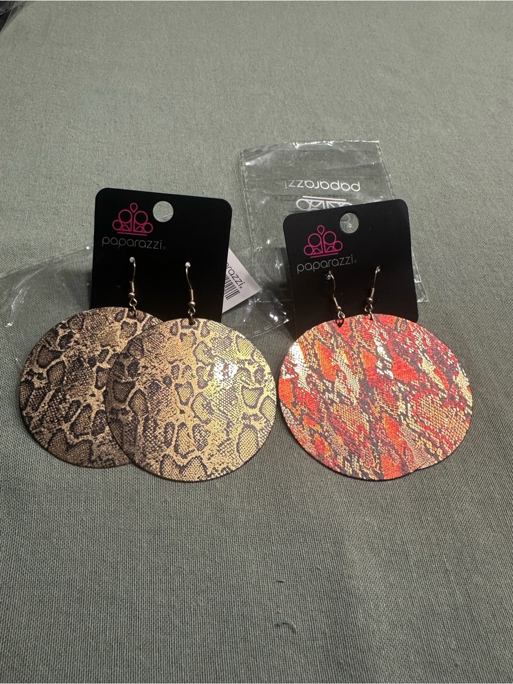 paparazzi Snake-Texture Large Disc Earrings in Brown and Red